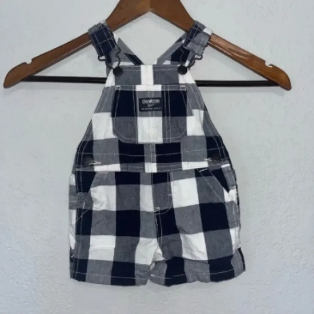Oshkosh B'Gosh Navy Blue & White Plaid Overalls
